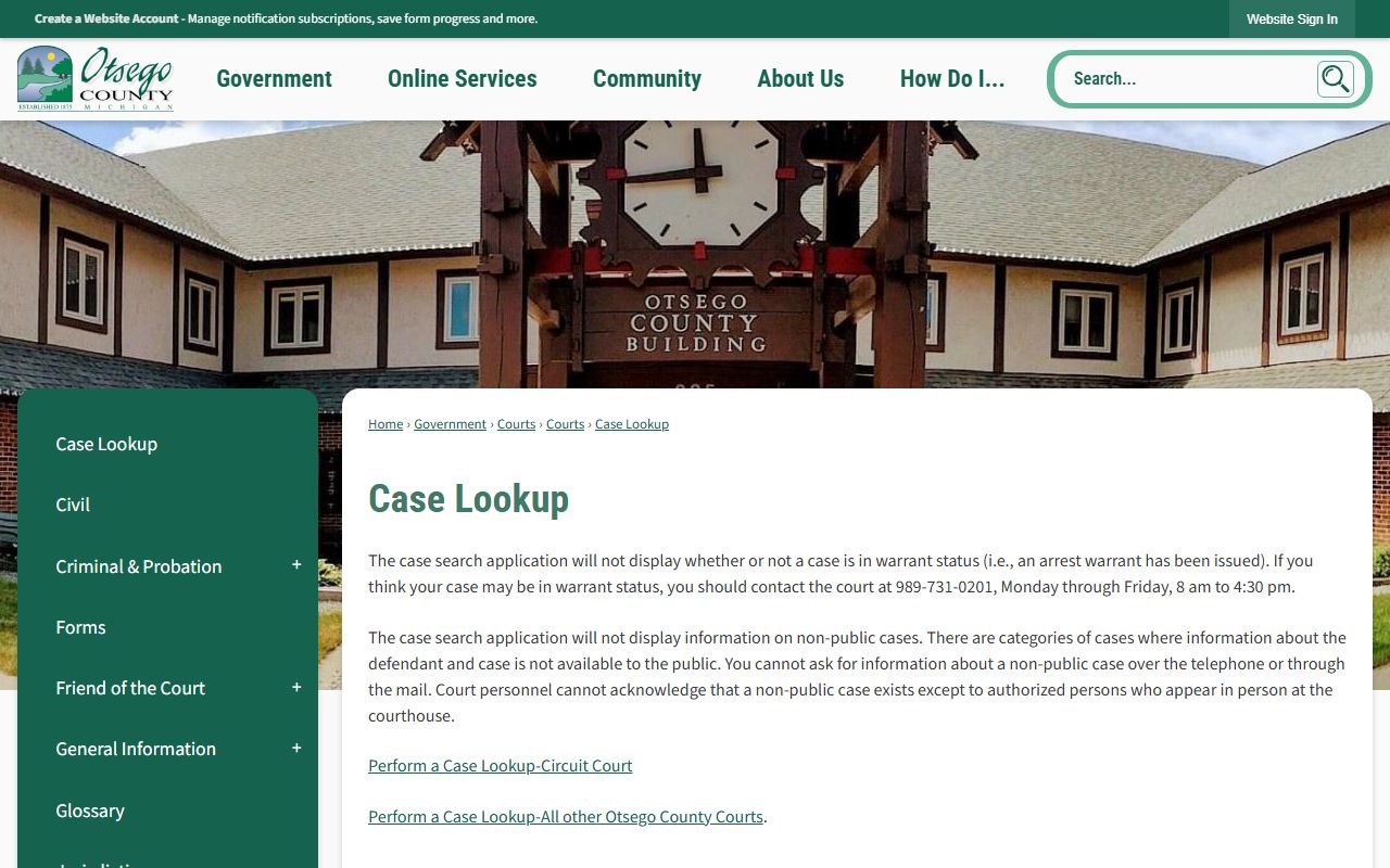 Otsego County court records after arrest case lookup gateway