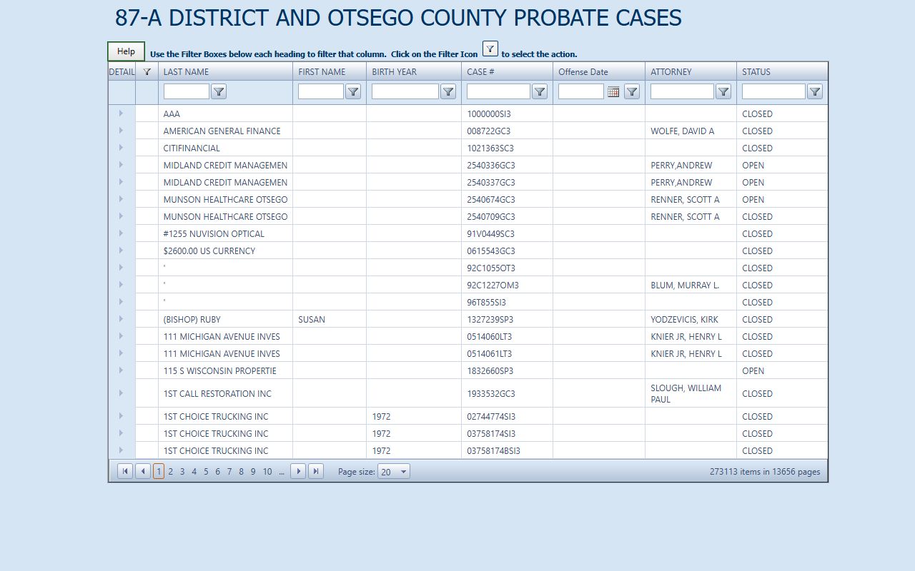 Otsego County court records after jail arrest 87-A District lookup fields